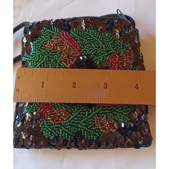 Vintage Beaded Sequin Christmas Wreath Evening Bag Purse Holiday Festive - Picture 5 of 6